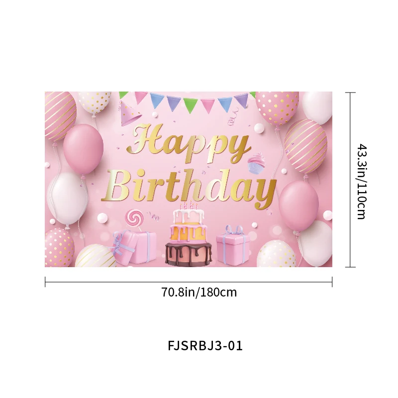 Wholesale Pink Rose Gold Happy Birthday Banner Decor for Girls Photo Backdrop 18th 21st 30th Birthday Party Sign Poster Fabric