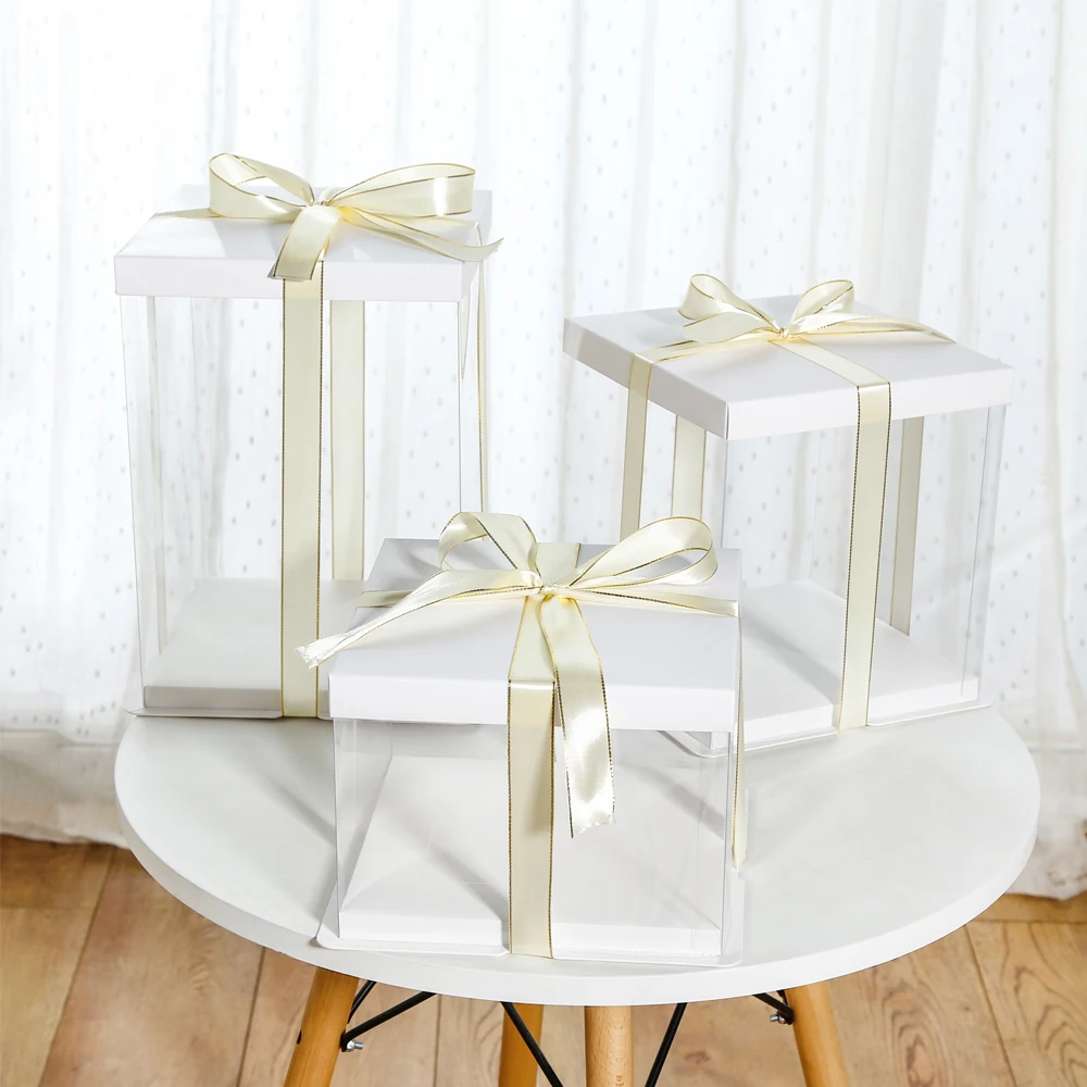 tall clear transparent plastic wedding pvc cake boxes packaging 12 inches with clear window and lid