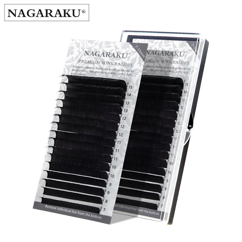 NAGARAKU Fast Ship 16rows/case 7~15mm mix premium natural synthetic mink individual eyelash extension private logo lash cilios