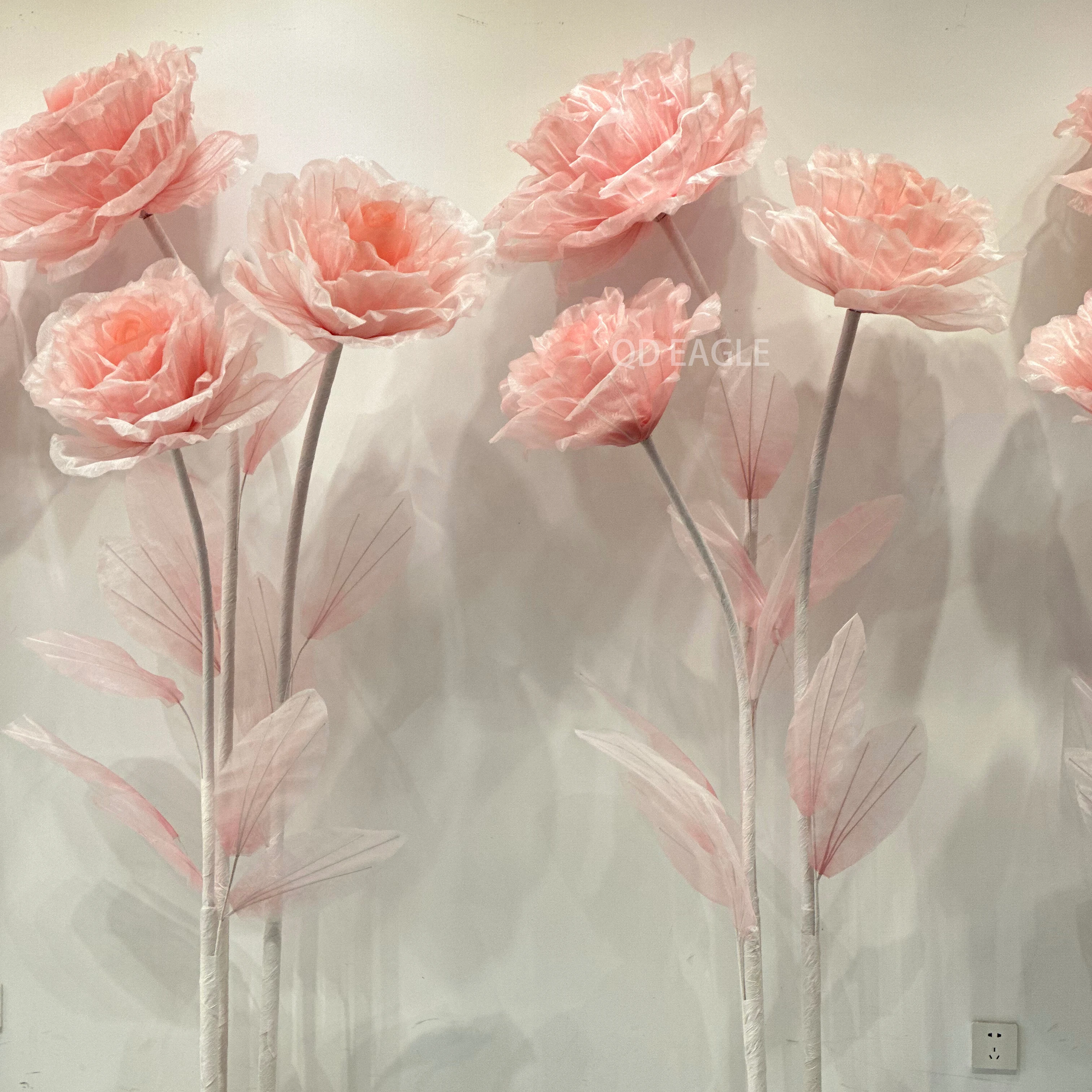 Giant Pink Rose Peony Flower Artificial Silk Organza Standing Flowers For Wedding Event Party Decorations