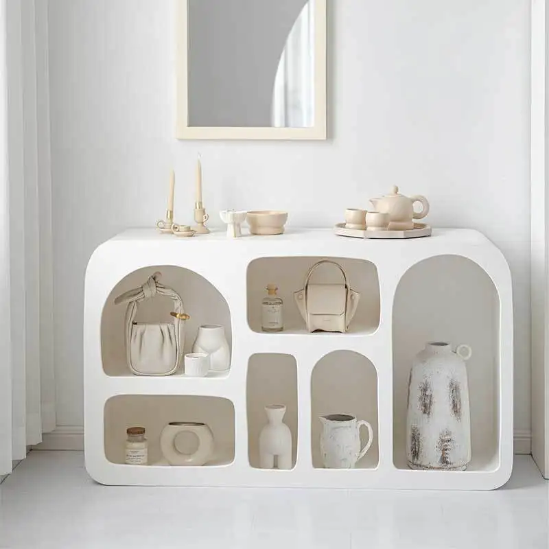Nordic minimalist white cave display cabinet living room decoration arched storage floor to ceiling bookshelf