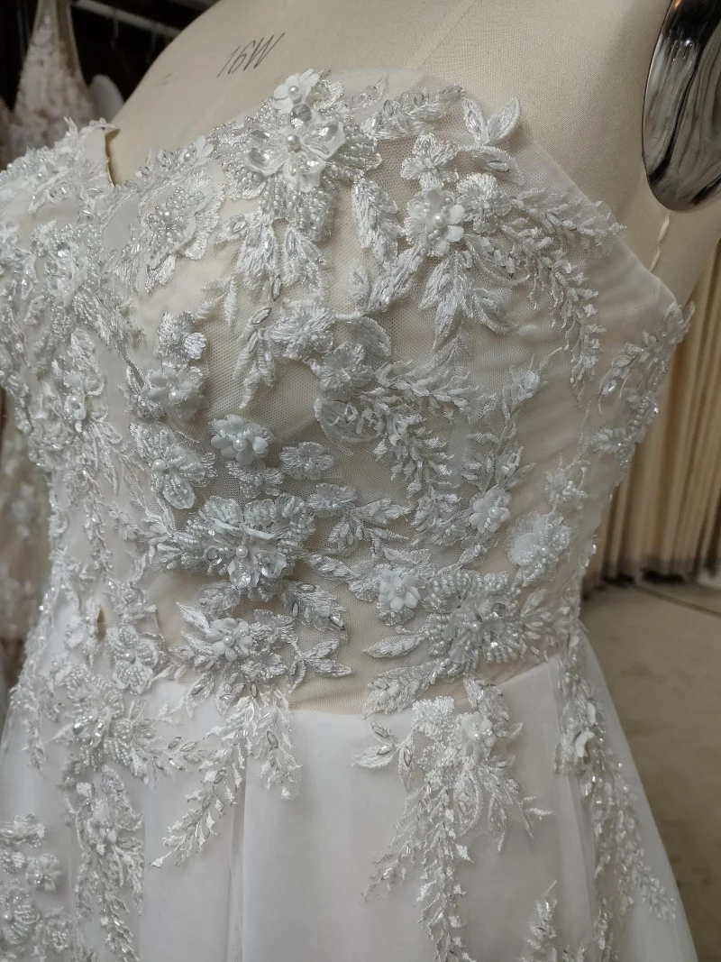 #9117 Off-Shoulder Sweetheart Sleeveless Champagne Beading Tulle Bohemian Lace Wedding Dress Lace Dress Bohemian