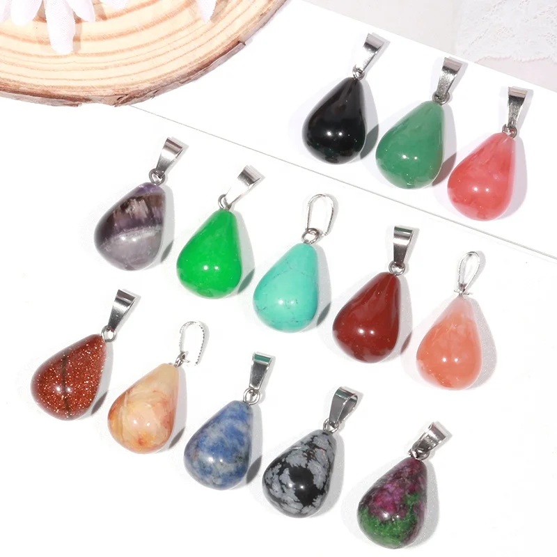 Charms Raw Crystals Healing Stones Round Water Drop Pendant 925 Natural Stone Pendants For Jewelry Making Wholesale Bulk