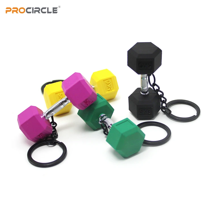 GF0002 Wholesale 3D Gym Sport Fitness Rubber Key Chain Weight Plate Mini Kettlebell Dumbbell Barbell Keychains