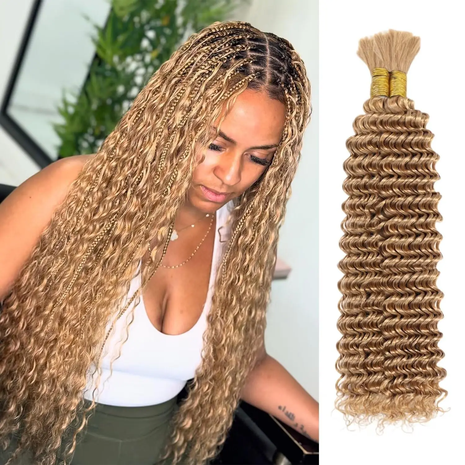 Wholesale 10A Brazilian Virgin Curly 50g Deep Water Wave Bulk Hair Extensions Boho Braids  for braiding Human hair bulk no weft