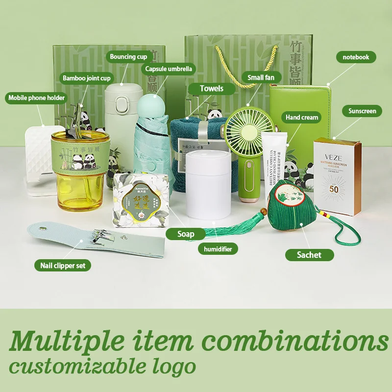 Custom Dragon Boat Festival 4-Color Embroidered Notebook Pen Set Logo Embossed Small Fan Vacuum Cup Guangdong Origin Gifts