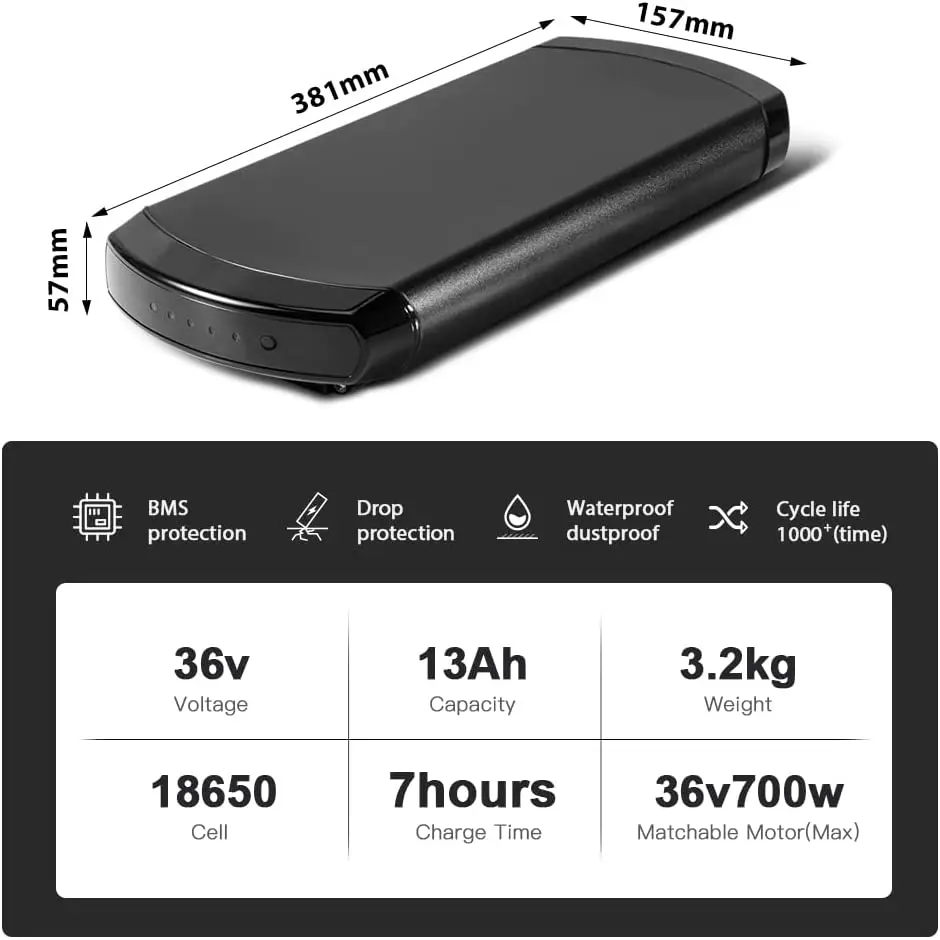 HANERIDE  XH370-13J  E-bike Battery 36V13Ah(481Wh) for axonette, SFM, Chrisson E-Bikes, Fischer Proline