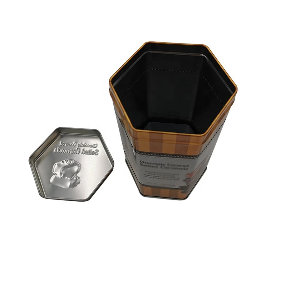 China Factory custom and design to Supply Black Hexagon Fossil Watch Tin Box With Cover