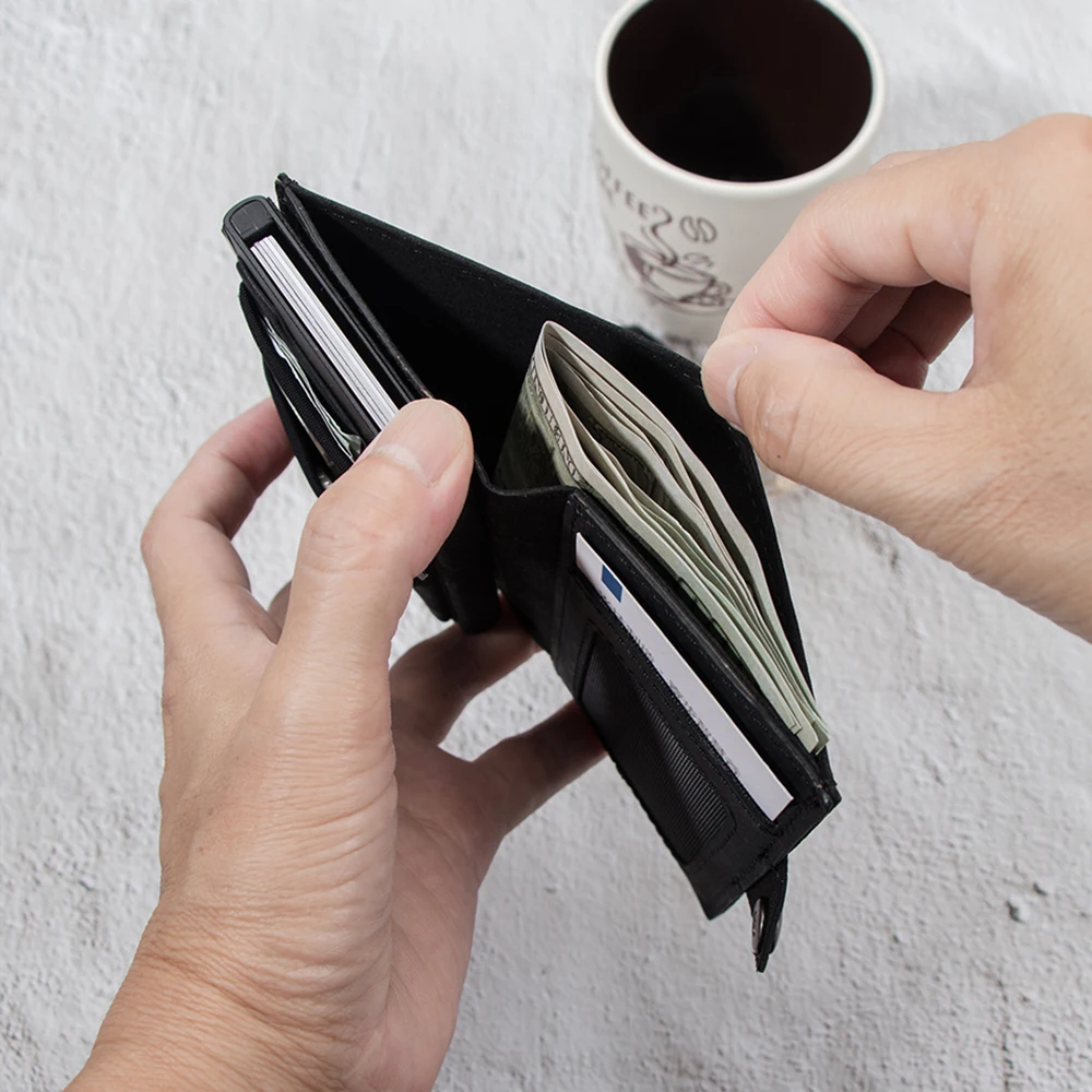 New Product Rfid Genuine Leather Business Smart Credit Card Case Wallet Mini Slim Minimalist Magnetic Pop Up Wallet for Phone