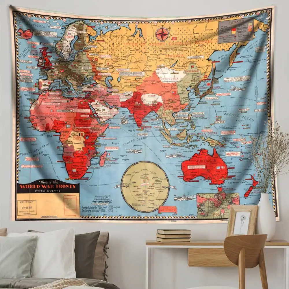 Vintage Color Magic Academy Nautical Treasure Map Background Cloth Woven Tapestry for Living Room Bedside or Rental House Decor