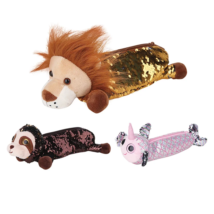 Cute Custom Logo Furry Lion Design Pencil Pouch School Supplies Fluffy Pencil Case Bag for School