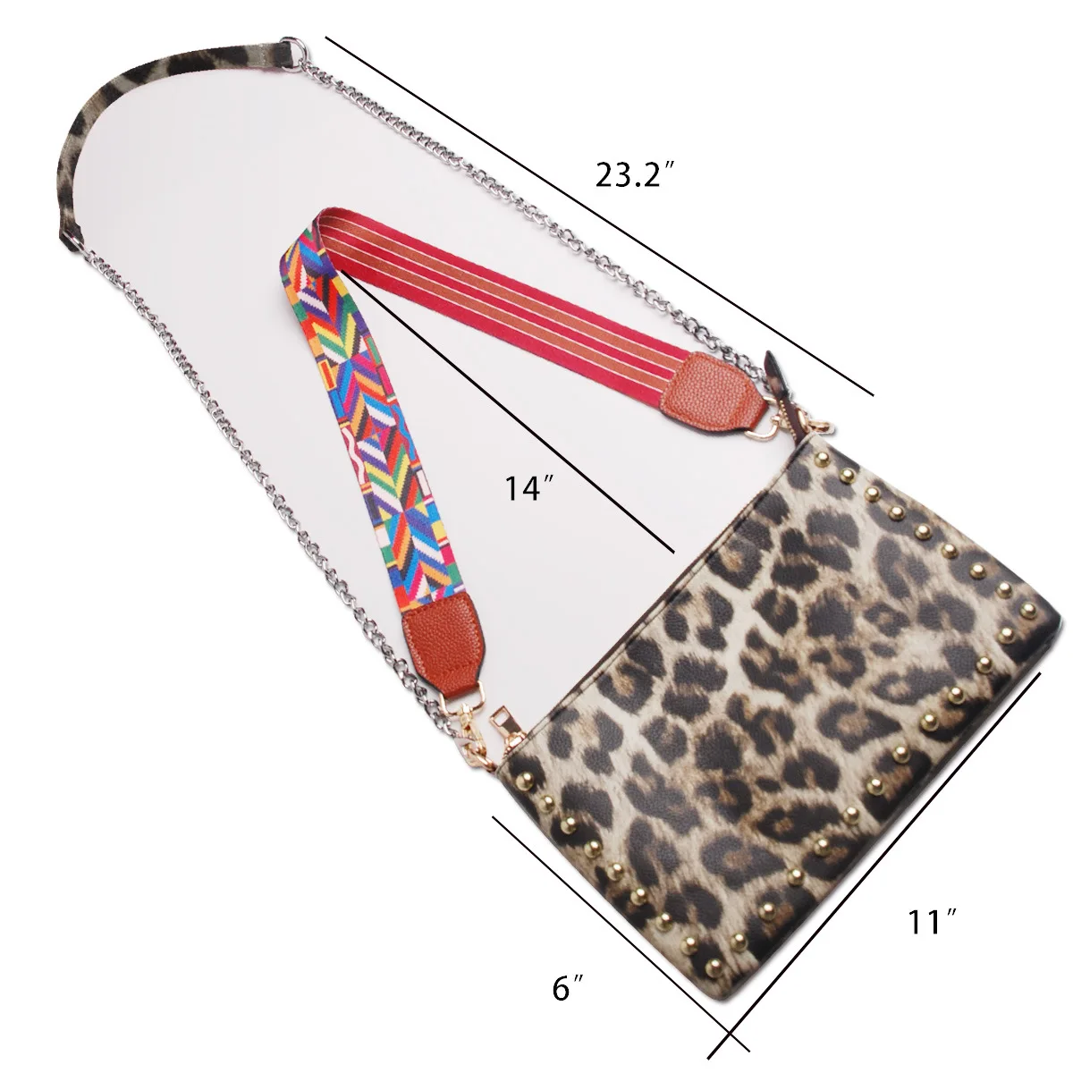 
PU leopard Plaid geometric guitar colorful metal shoulder strap riveting Willow mushroom nail decorative hand shoulder cosmetic 