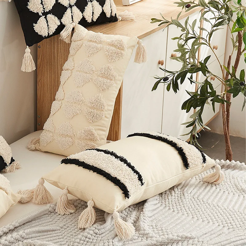 Innermor Tufted Boho Pillows Home Decorative Pillowcase Cotton Geometric Cushions Handmade Pillow cover