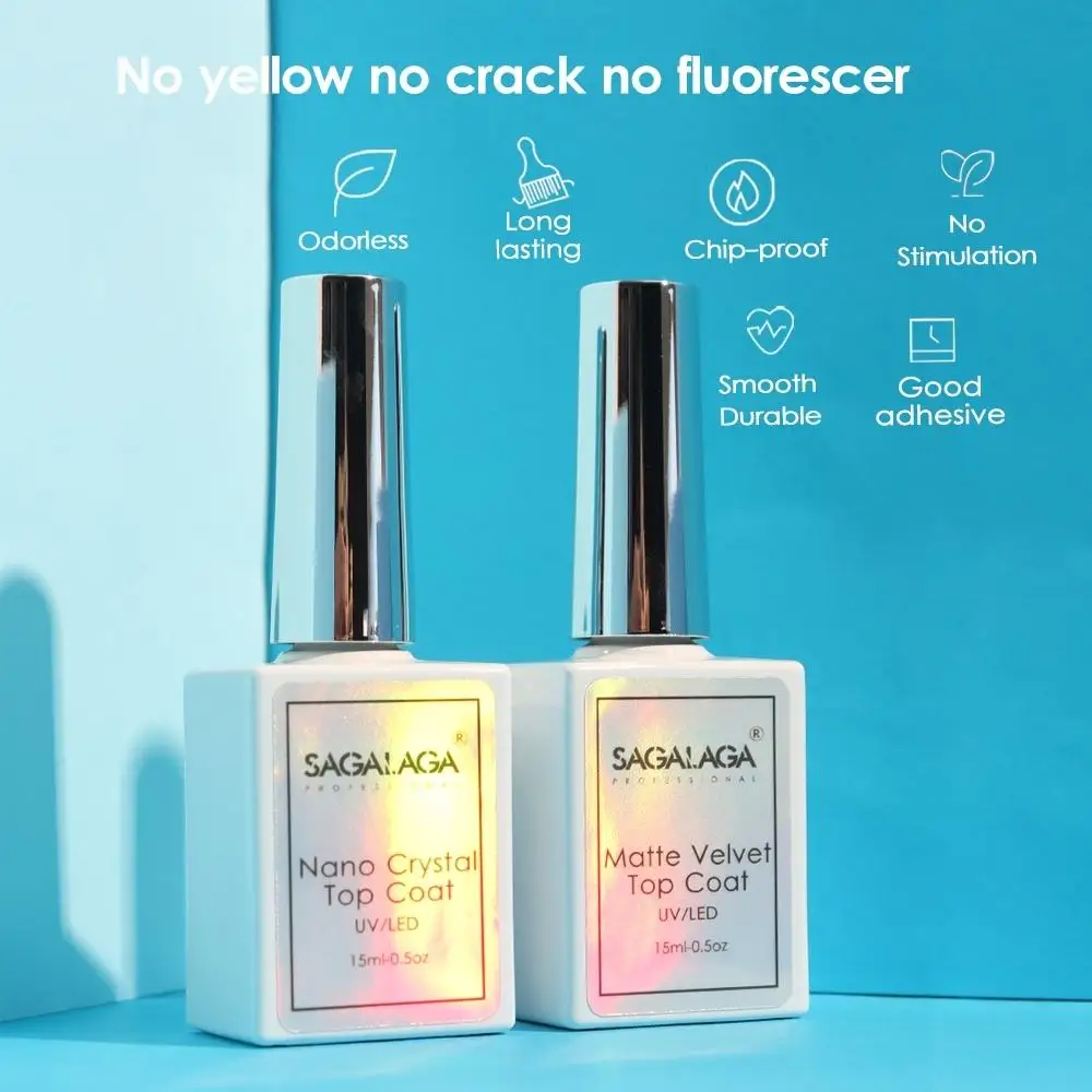 Wholesale Clear Tempered Top Coat Base Coat 15ml Diamond Soak Off Uv Gel Nail Polish No Wipe High Shine Quick Dry Private Label