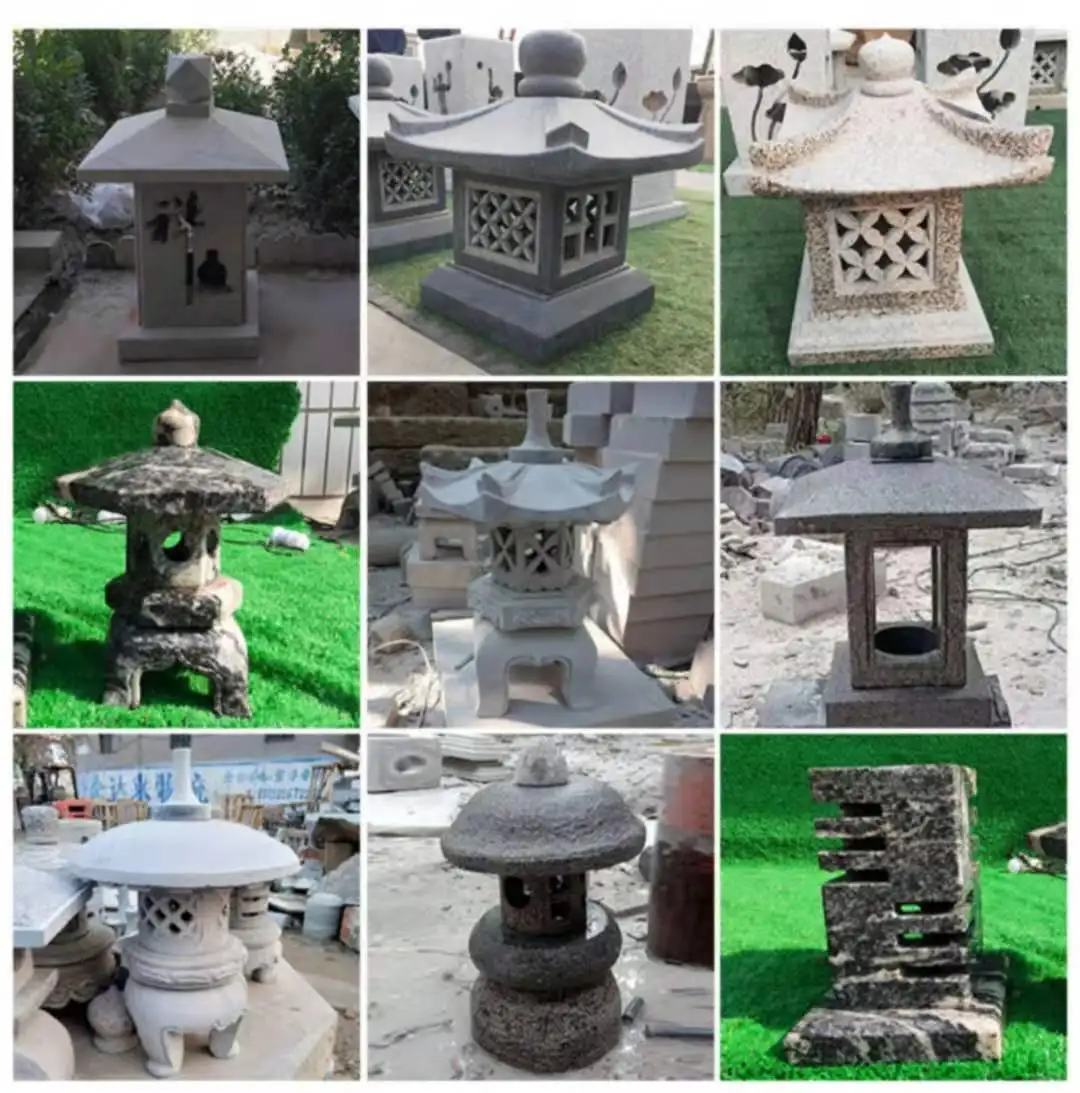 Classic grey granite Japanese stone lantern outdoor garden decorated with pagoda lamp posts