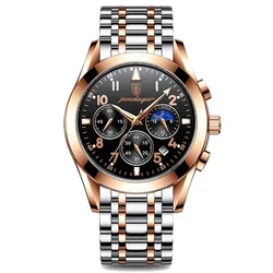POEDAGAR 816 Men Watches Stainless Steel Fashion New Rose Gold Wristwatch Waterproof Luminous Quartz Watches Relogio Masculino