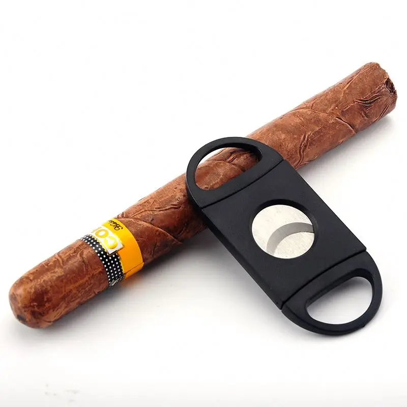 Stainless steel cigar knife double finger stretch cigar knife black luxury plastic cigar cutter