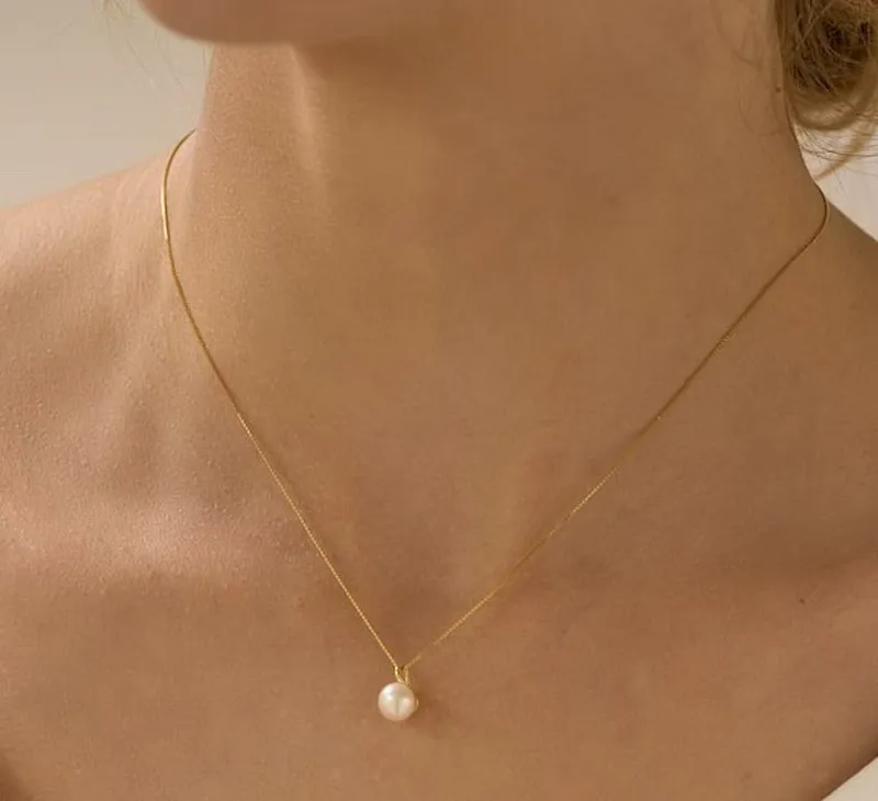 Zooying 925 Sterling silver simple bridesmaid minimalist pearl chain necklace for women