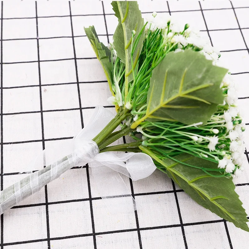 QiHao Wholesale Bride Bridal Holding Gypsophila Bunch Flower Bouquet Artificial Baby breath Flower for Wedding