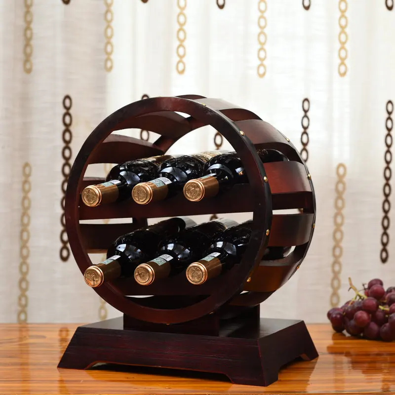 Оптовая продажа, деревянная круглая Винная стойка в форме бочонка, Винная стойка для хранения 6 бутылок