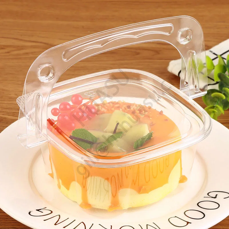 Transparent Plastic PET Gift Box Portable Flower Basket Mousse portable cake box Take away Candy Packaging Box with Handle
