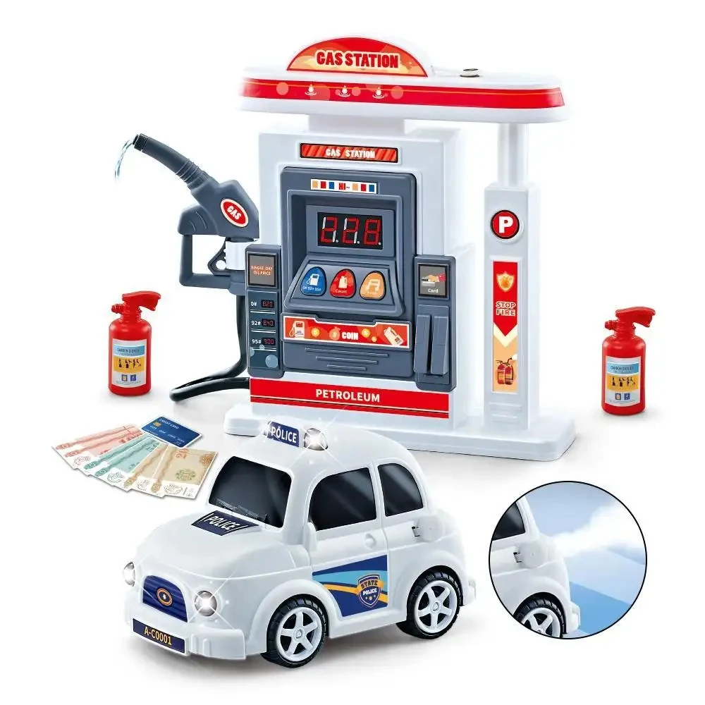 2024 Kids educational play car music gas station toys simulate electric gas station set toys with sound light