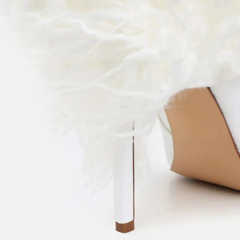 New White Faux Fur Fold Over Knee Boots Thin High heel Pointed Toe Womens Shoes