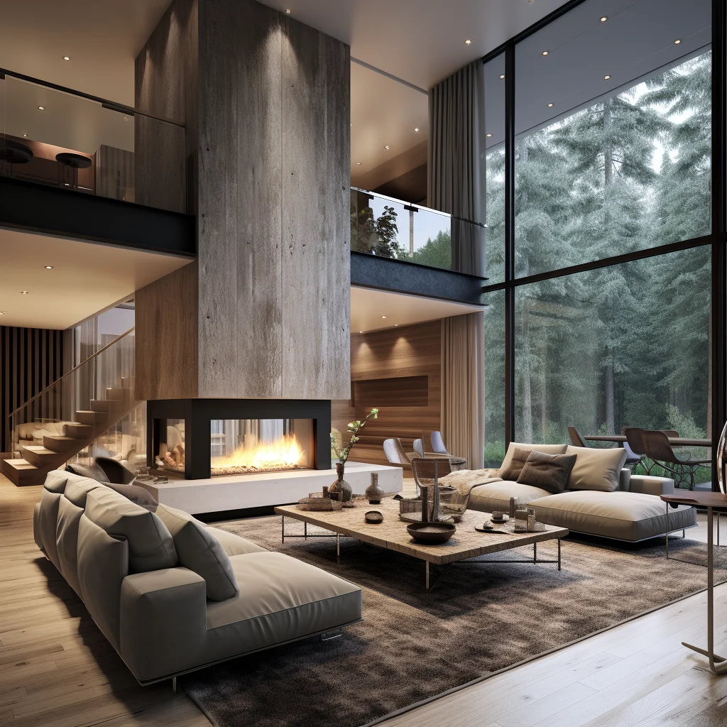 2024 AI Creative Concept Design Presents Contemporary Beige Shades Living Room Modern Style Design Simple 3D Rendering Service