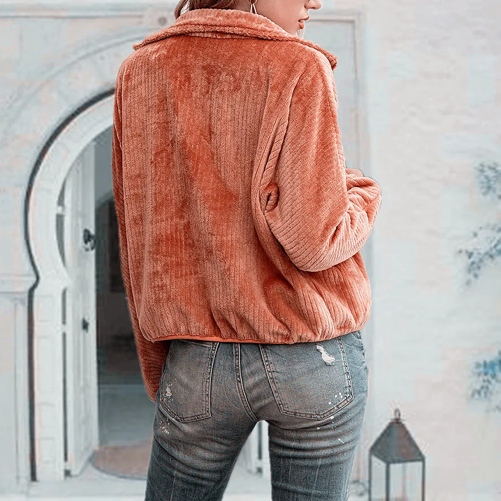Wholesale Winter Warm Fleece Jacket For Women Custom 100% Polyester Coral Fleece Jackets Zip-up Womens Long Sleeve SweatShirts