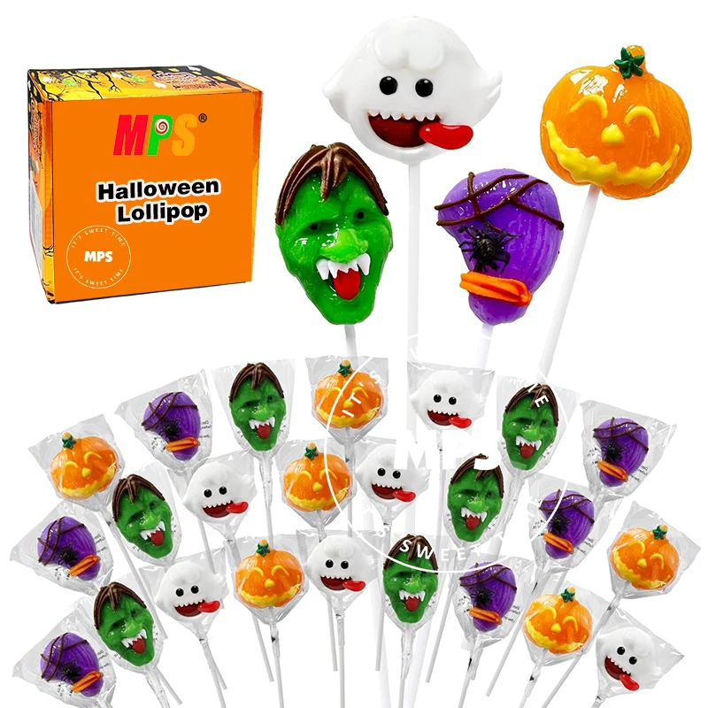 Halloween Lollipop Manufacturers Direct Sale Spooky Candy Lollipops, Pumpkin, Green Monster and Broomstick Candy Lollipops