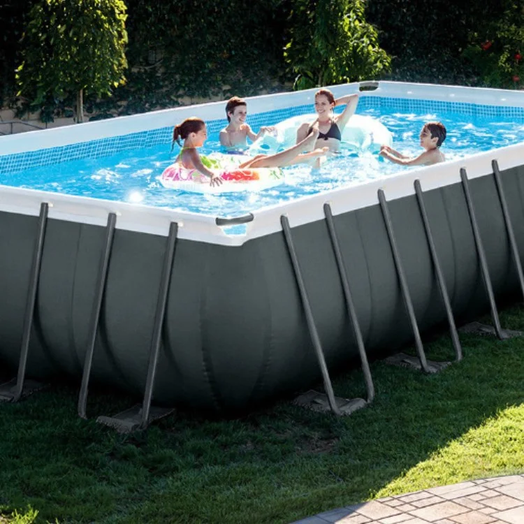 intex 26374 large swimming pool metal frame rectangular above ground swimming pool
