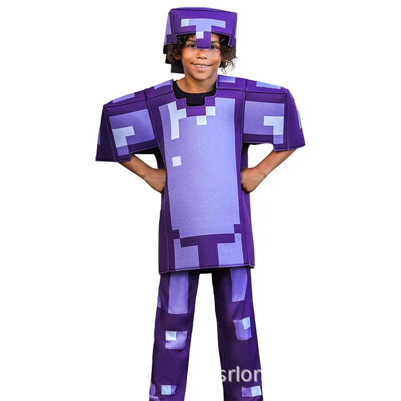 Deluxe Sponge Child Game Costume Halloween Kids Cosplay Costume My World Cos Set Diamond Armor Kid Costume