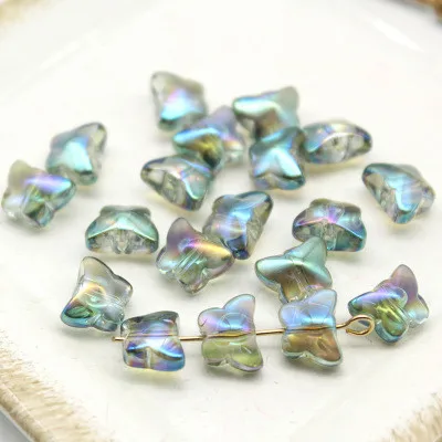 50pcs/bag 8*10mm Plastic Loose Beads Jewelry Findings Rainbow Color Cute Butterfly Glass Beads For Women Earring Making