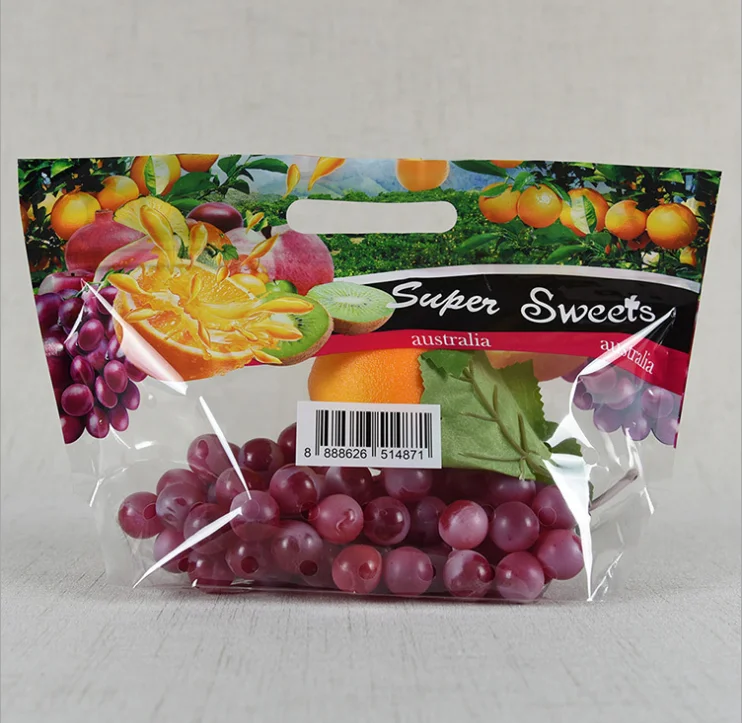 Portable Zipper Keep Fresh Plastic Packing Bag Anti Fog Fruit Vegetable Packaging For Fruits Apple Grape Banana