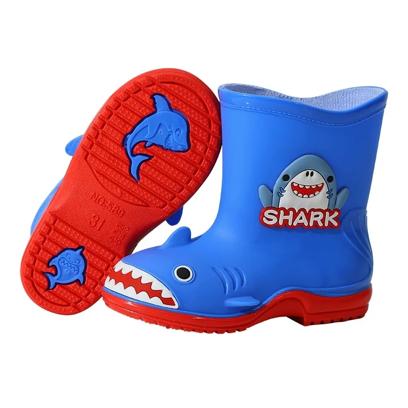 New Popular Children Plastic Cartoon Shark Rain Boots For Kids