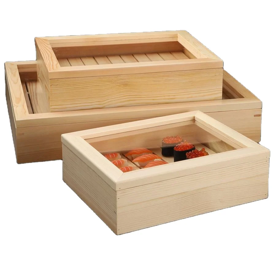 Wooden Food  Box Japanese Sashimi  Fresh-keeping  Wood Box Extra Large Food Store To Go Sushi Box Rectangular with lid