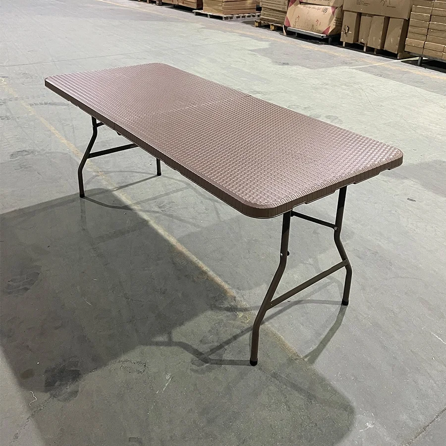 72 Inch HDPE Folded Center Brown Dining Rattan Heavy Duty 6ft Plastic Folding Table