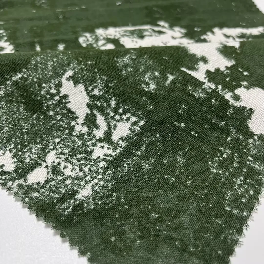 China Shaoxing Factory Breathable Printed ink and wash painting fabric 90%cotton 10%linen for womens clothing