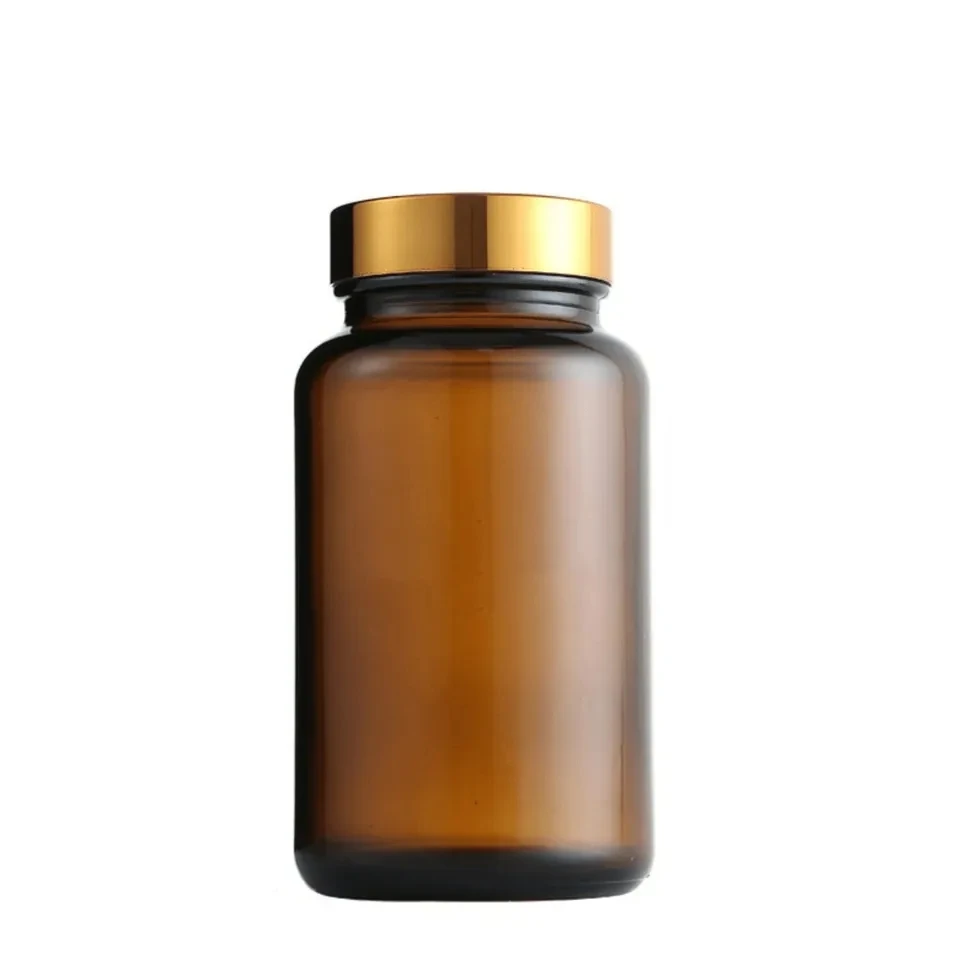 Factory Wholesale 60 80 100 120 150 200 250ml Tablets Pill Bottle With Gold Cap Amber Capsule Supplement Bottle