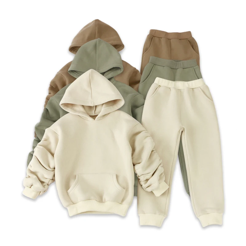 High Quality Boys Clothing Set Winter Hoodie Two Piece Sweatsuit Boys Jogger Set Fleece Cotton Kids Tracksuit