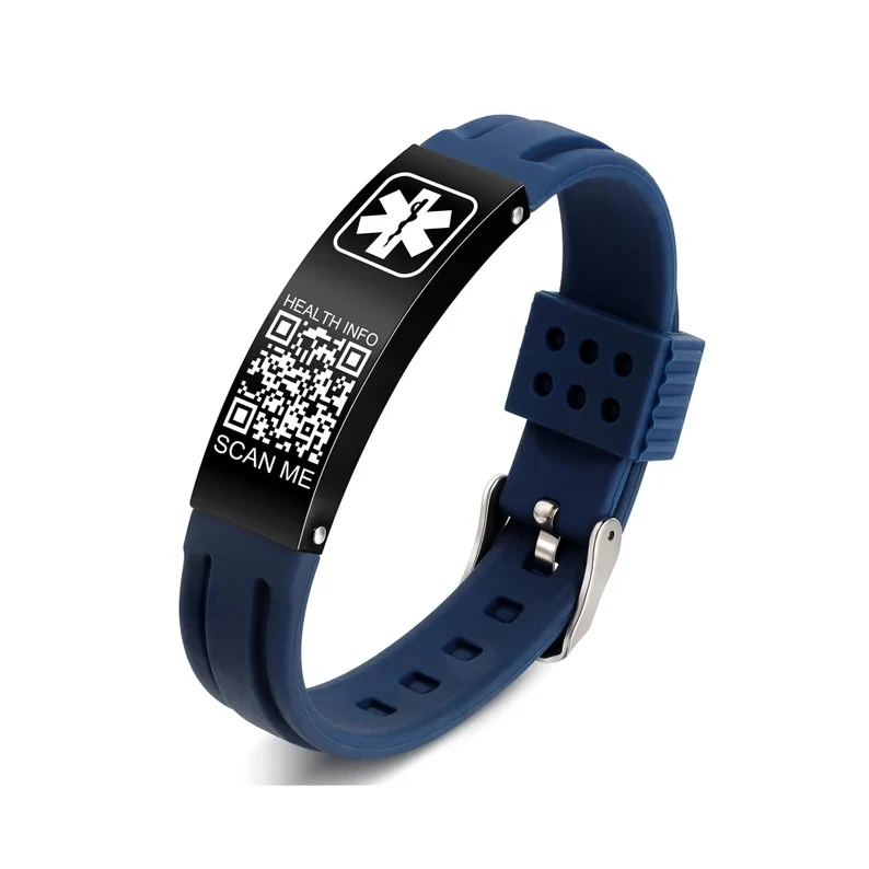 QR Code Medical Alert Bracelets for Men & Women Kids Silicone Wristband Adjustable Sport Emergency ID bangles Bracelet