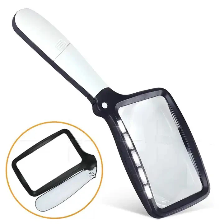 Handheld Square Folding 5 LED Light Reading Newspaper Senior Reading High Definition Optical Magnifying Glass