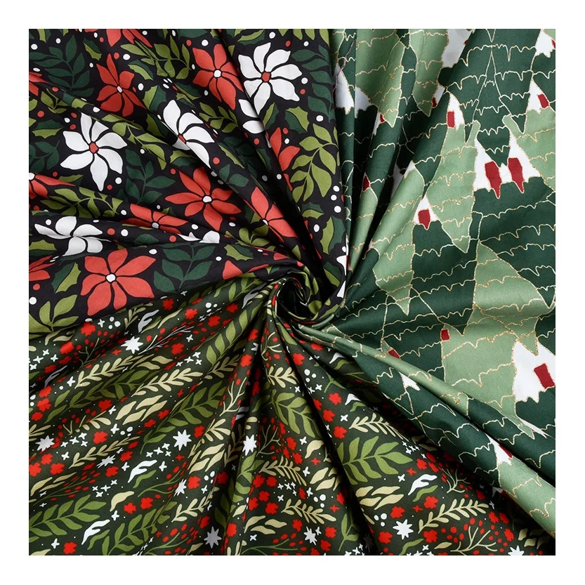 Custom Digital Christmas Print 100% Cotton Poplin Fabric Patchwork Christmas Fabrics For Skirts Sewing
