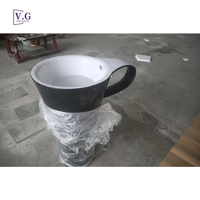 hand made high quality black solid surface cup shape hotel bathroom art wash sink basins