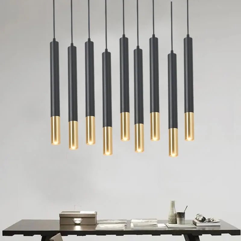 Modern Black Brass Gold Pendant Light Aluminum Tube LED Bulb for Home Kitchen Bedroom Hotel Room Lighting