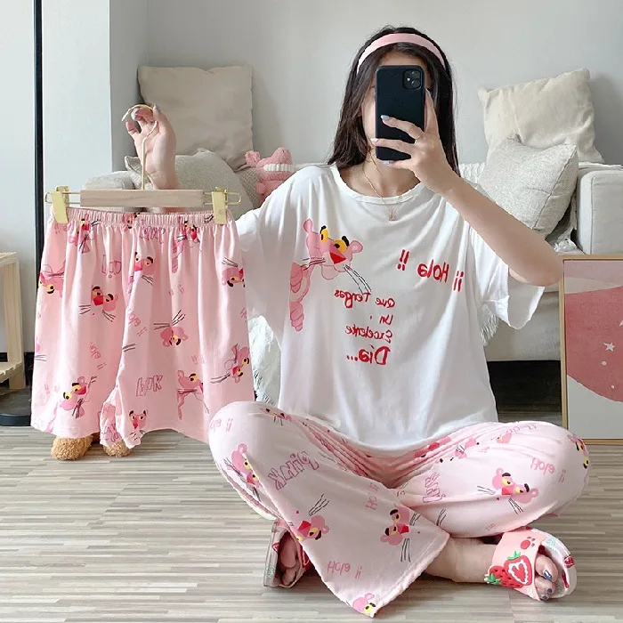 Milk Silk Short Sleeves Short Pants 3Pcs Suit Pajamas Age-reducing Fashion Cute Japanese Summer Set Pyjamas Casual Sleepwear