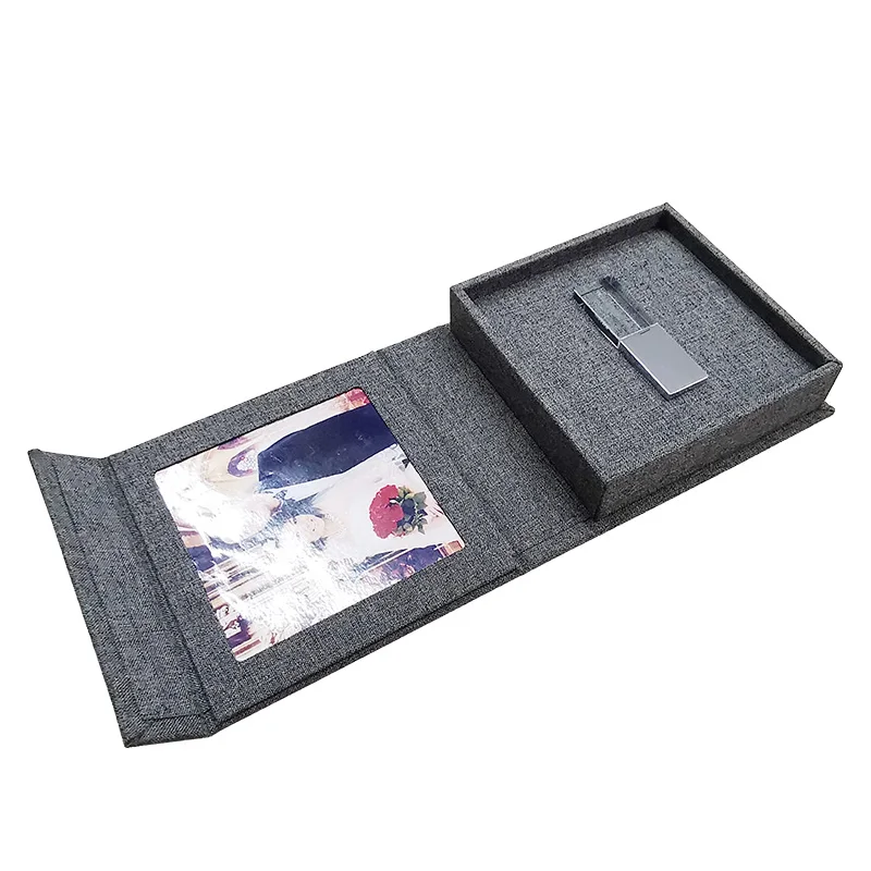 wedding linen fabric USB Flash Drive Packaging Gift Box with photo print box