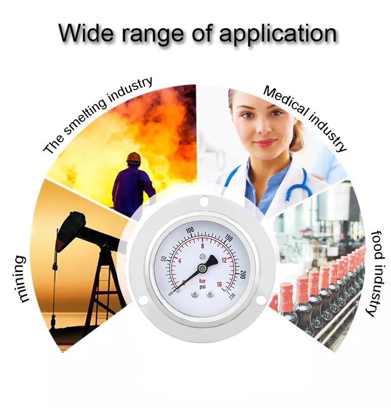Pressure gauge 62.2 mm all stainless steel axial  with flanged edge  manometer  pressure gauges