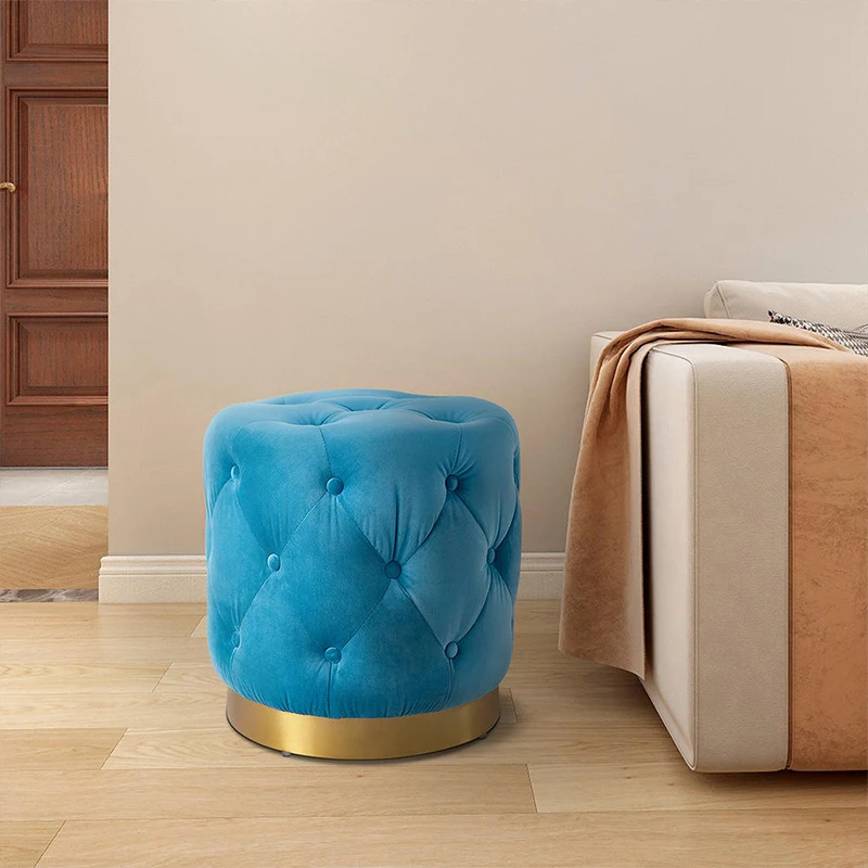 Wholesale Hot Selling Modern Round Ottoman Stool Velvet Fabric Tufted Footstool Ottoman For Living Room Furniture