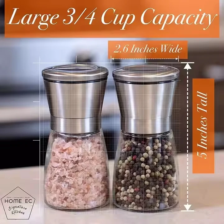 Kitchen Gadgets Glass Tools 1Pc Stainless Steel Salt and Pepper Mill Grinder Spice Herp Glass Muller Hand Mill Grinding Bottle
